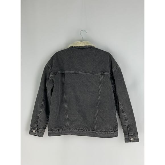 PacSun Sherpa Lined Denim Jean Jacket Womens Size Medium Large Black Moonstone - Picture 2 of 8